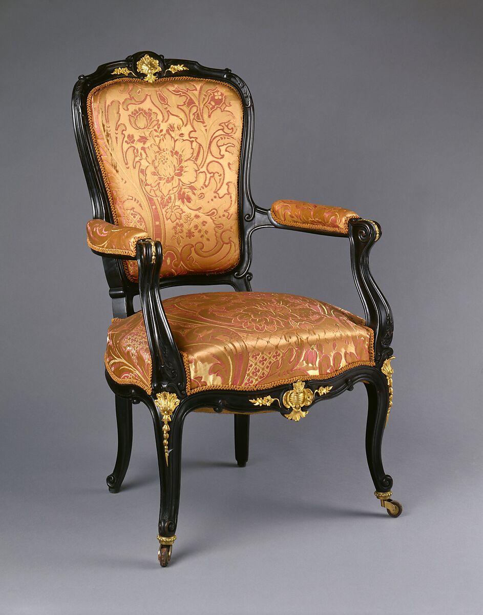 Armchair, Auguste-Emile Rinquet-Leprince (1801–1886), Applewood or pearwood, ebonized walnut, beech, and gilt bronze mounts, American or French 