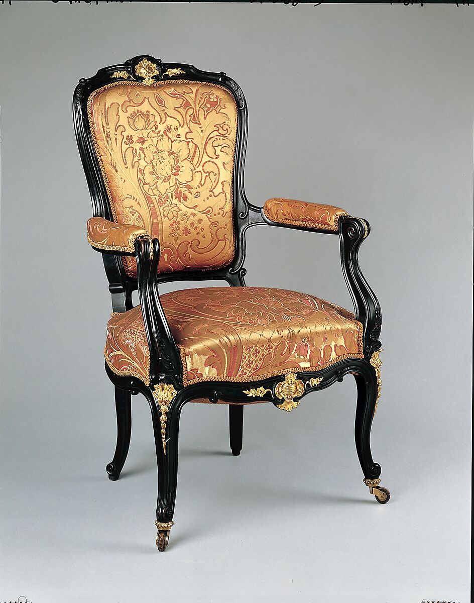 Armchair, Auguste-Emile Rinquet-Leprince (1801–1886), Applewood or pearwood, ebonized walnut, beech, and gilt bronze mounts, American or French