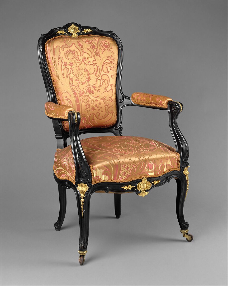 Armchair, Auguste-Emile Rinquet-Leprince (1801–1886), Applewood or pearwood, ebonized walnut, beech, and gilt bronze mounts, American or French