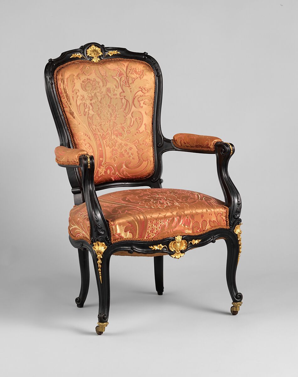 Armchair, Auguste-Emile Rinquet-Leprince (1801–1886), Applewood or pearwood, ebonized walnut, beech, and gilt bronze mounts, American or French