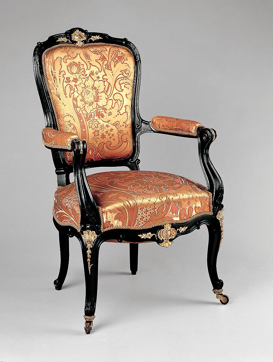 Armchair, Auguste-Emile Rinquet-Leprince (1801–1886), Applewood or pearwood, ebonized walnut, beech, and gilt bronze mounts, American or French