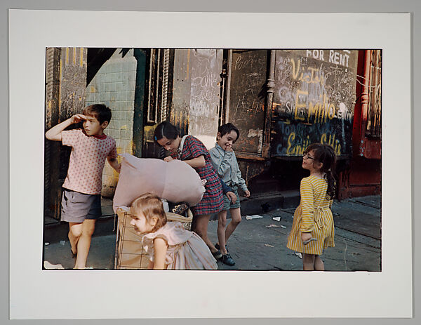 [Children with Laundry Bags, New York City], Helen Levitt (American, 1913–2009), Dye transfer print 
