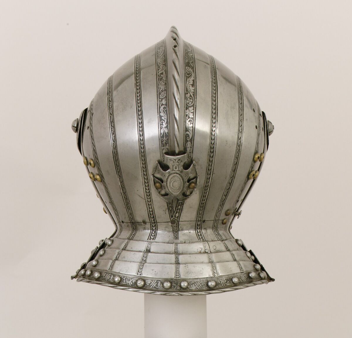Close Helmet for a Boy, Attributed to Kolman Helmschmid (German, Augsburg 1471–1532), Steel, leather, copper alloy, German, Augsburg