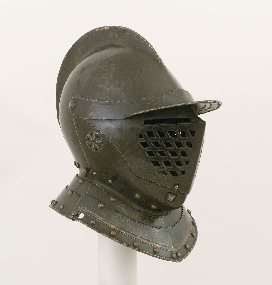 Closed Burgonet, Steel, leather, gold, brass, Probably Austrian, Innsbruck