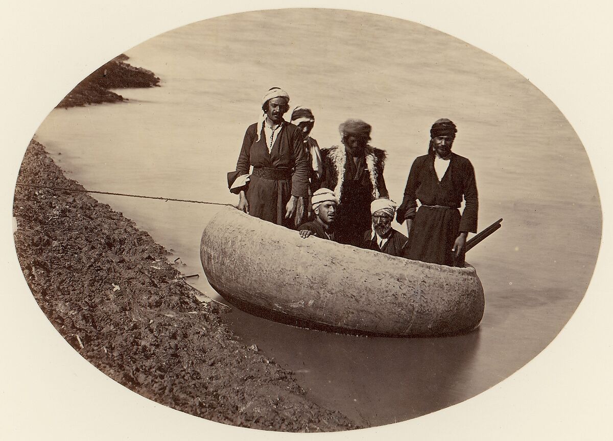 [Six Men in a Round Boat, Baghdad], Unknown, Albumen silver print from glass negative 