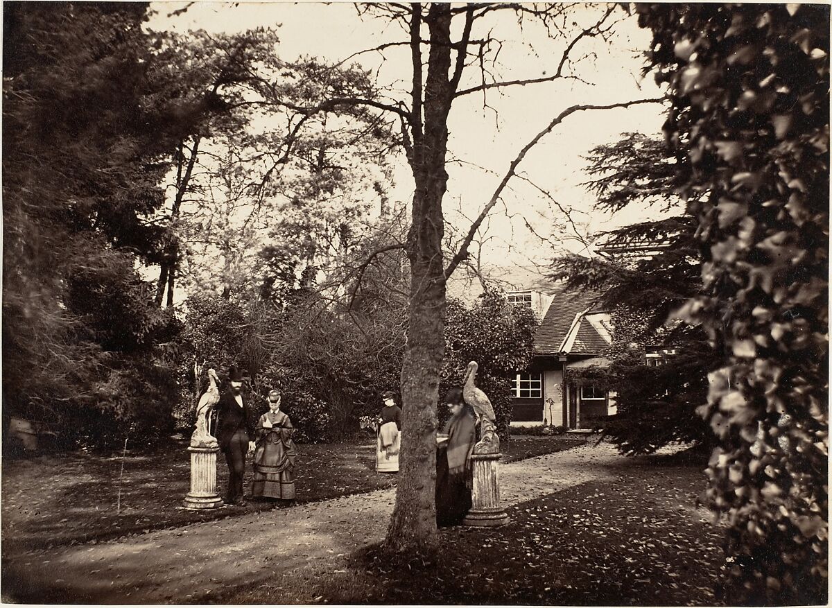 [Autumn Scene with People on Lawn near Cottage], Unknown (British), Albumen silver print from glass negative 