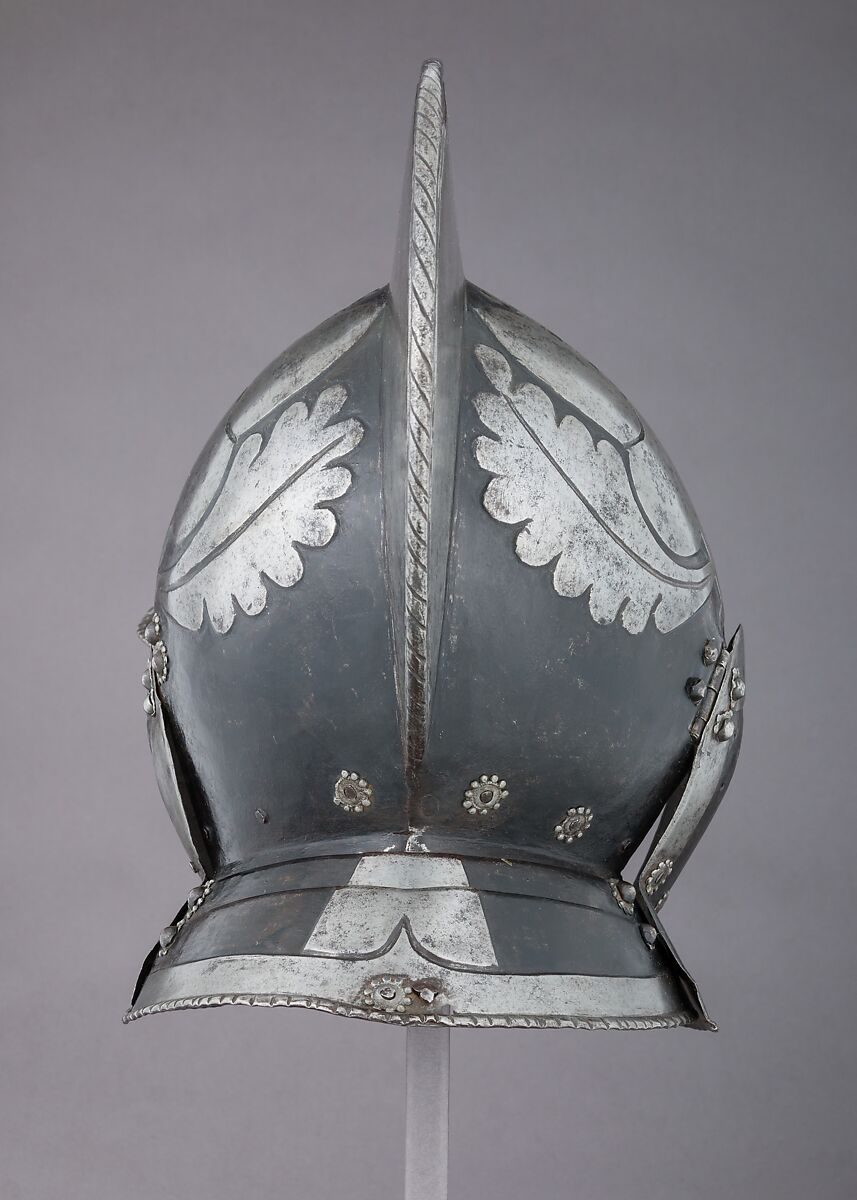 Burgonet for the Guard of the Counts Khevenhüller zu Aichelberg, Steel, lead, paint, leather, German