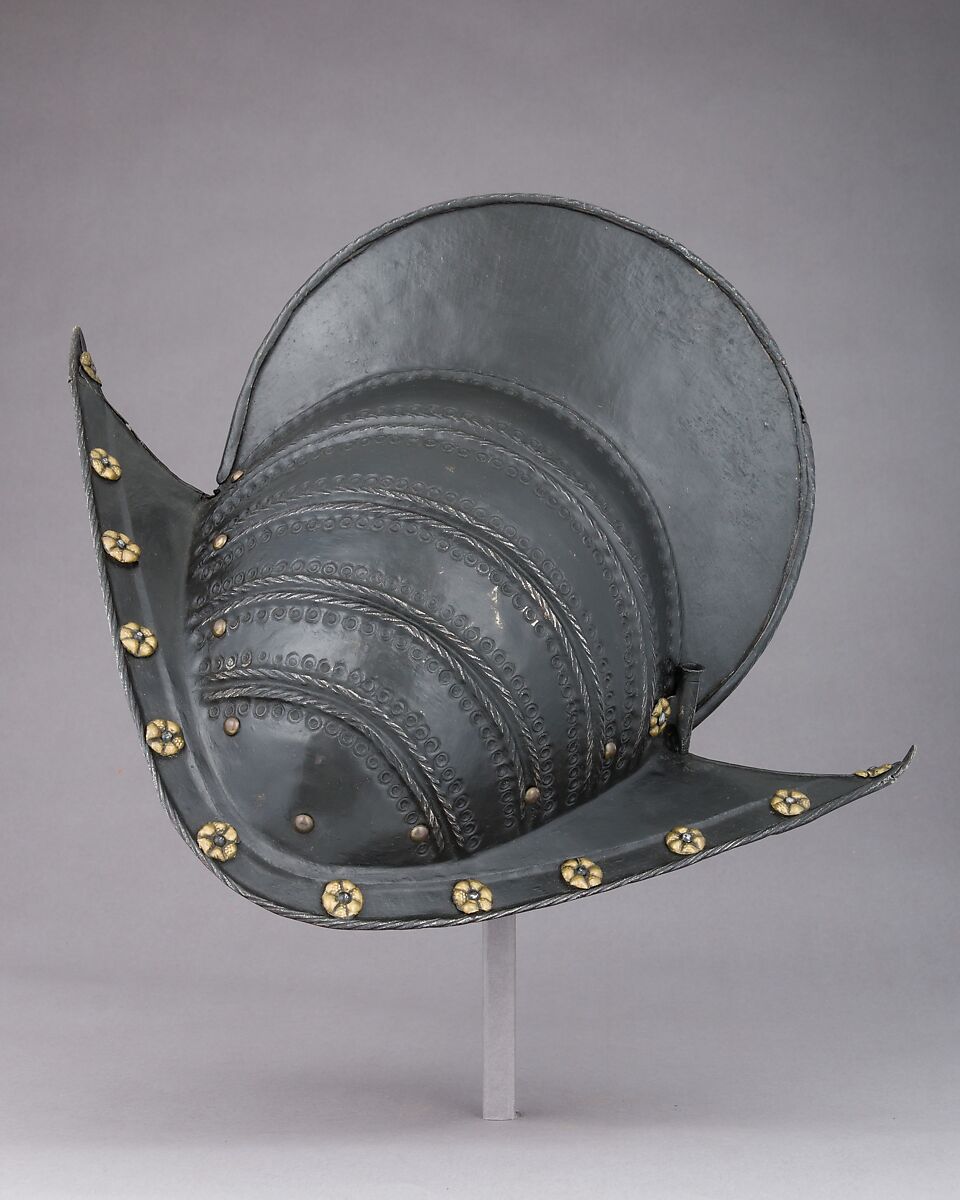 Comb Morion, Steel, brass, leather, German, possibly Brunswick