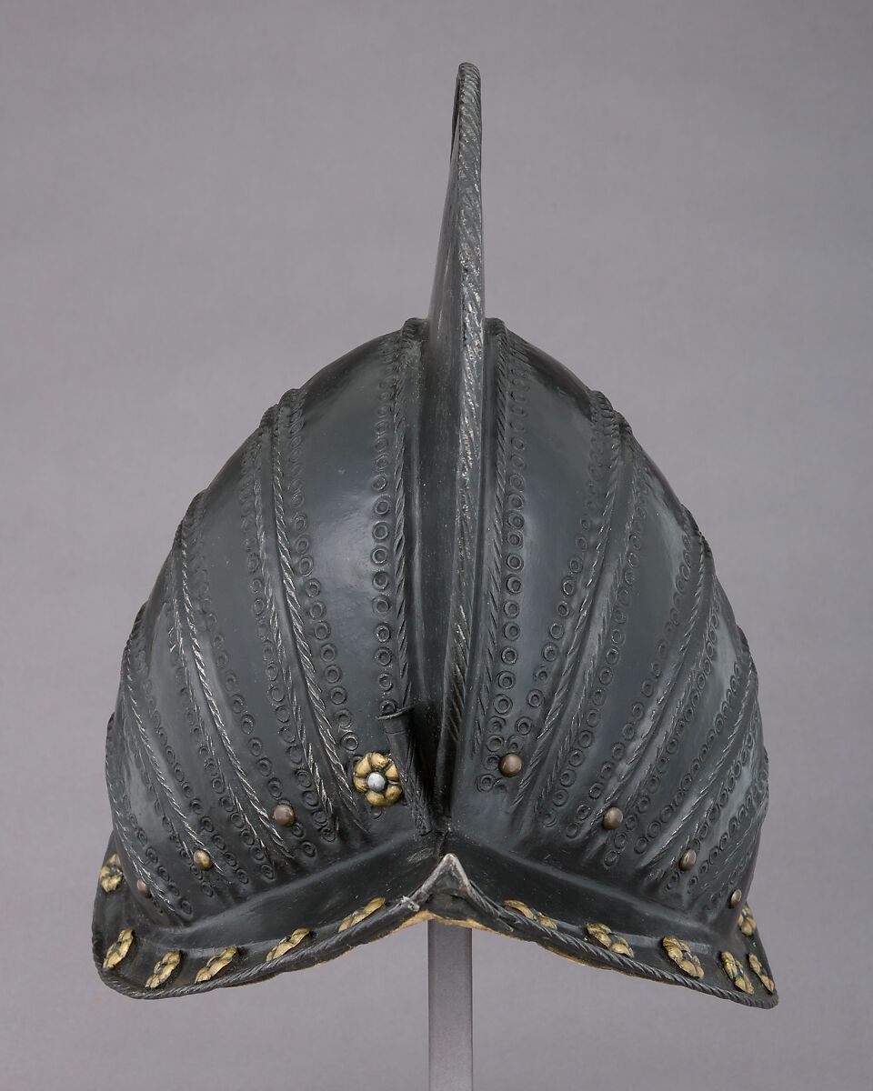 Comb Morion, Steel, brass, leather, German, possibly Brunswick