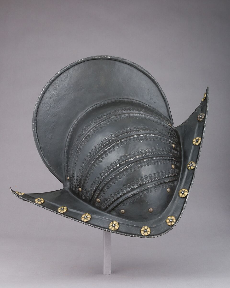 Comb Morion, Steel, brass, leather, German, possibly Brunswick