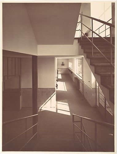 [School Interior: View from Stairway and Hall]