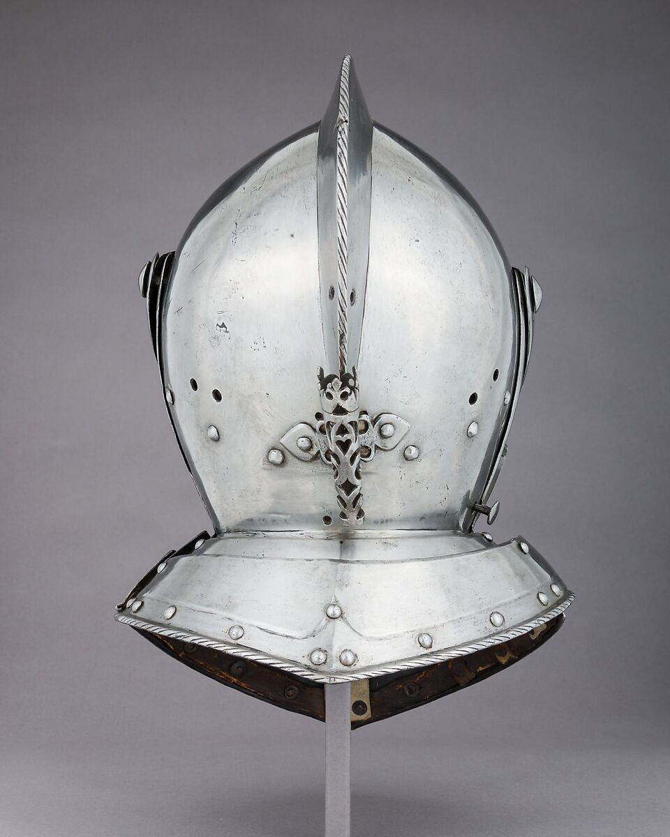 Close-Helmet for the Tournament, Steel, leather, textile, German, probably Augsburg
