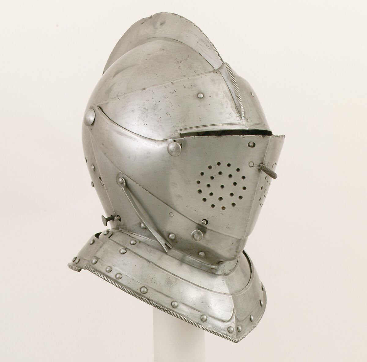 Close-Helmet for the Tournament, Steel, leather, textile, German, probably Augsburg 