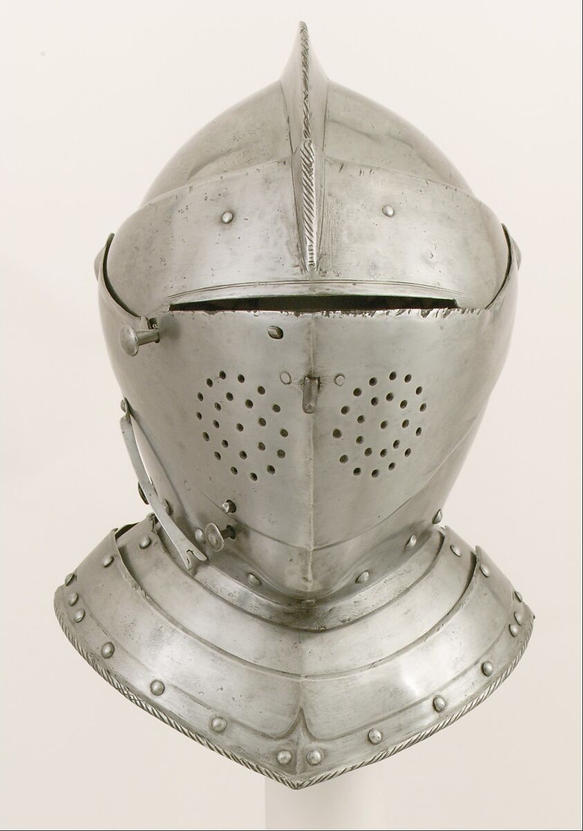 Close-Helmet for the Tournament, Steel, leather, textile, German, probably Augsburg