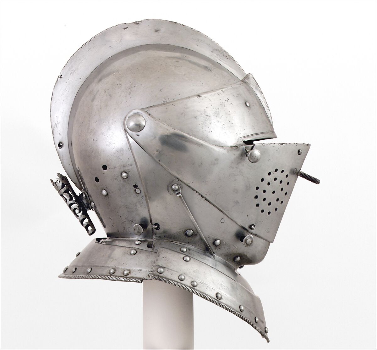 Close-Helmet for the Tournament, Steel, leather, textile, German, probably Augsburg