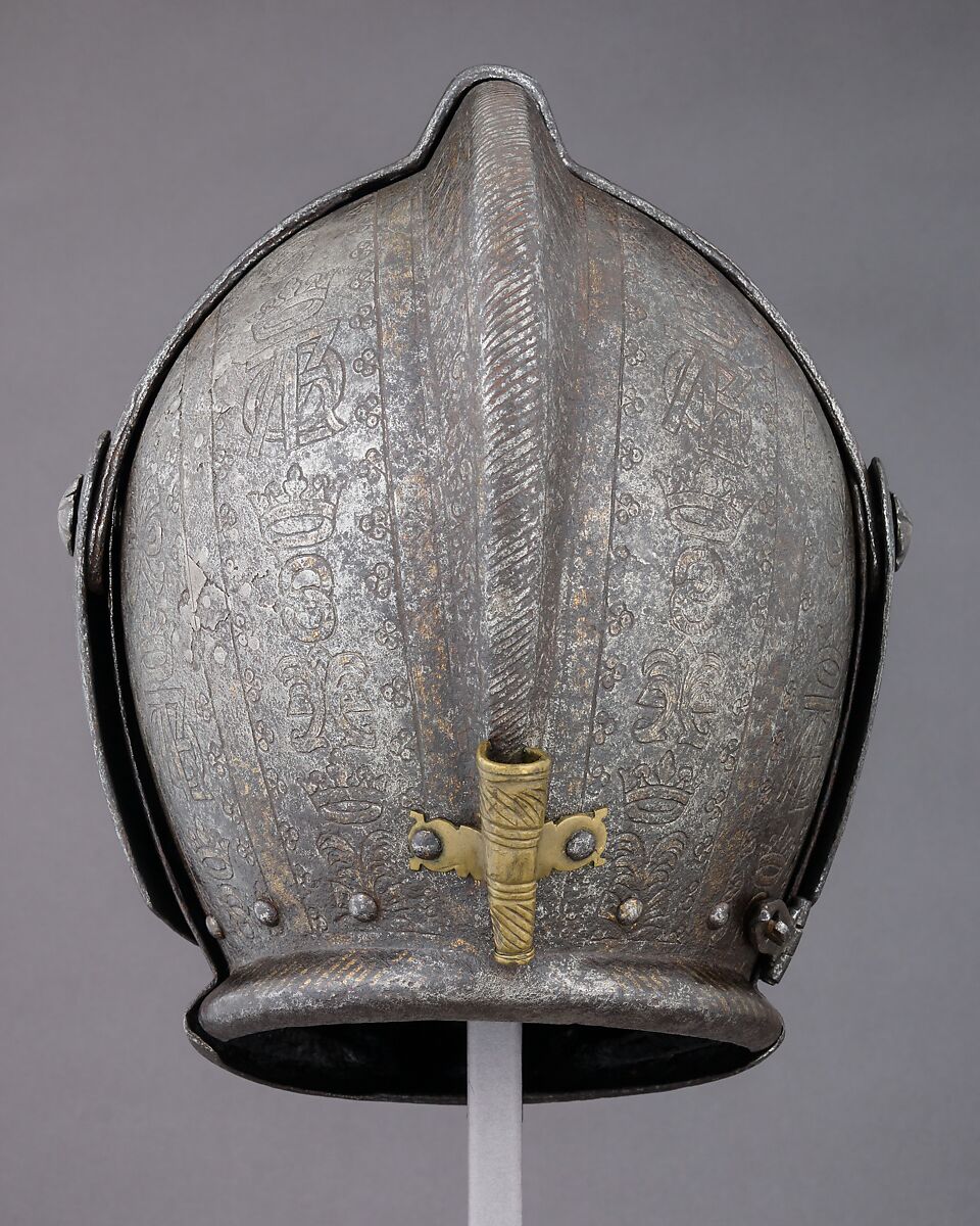 Close-Helmet for the Tournament on Foot, Steel, gold, brass, Italian, Milan; or Spanish, Eugui