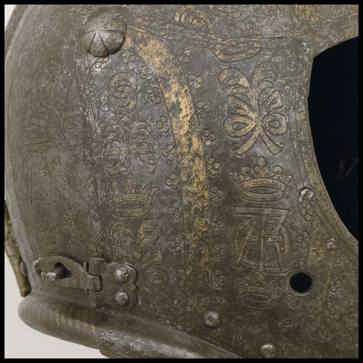 Close-Helmet for the Tournament on Foot, Steel, gold, brass, Italian, Milan; or Spanish, Eugui