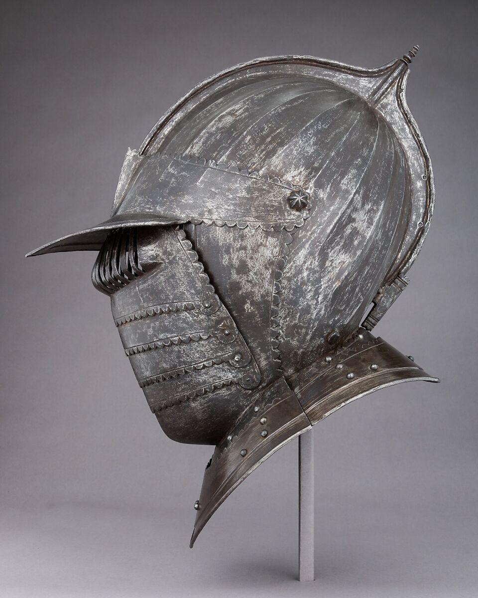 Closed Burgonet, Steel, leather, gold, French