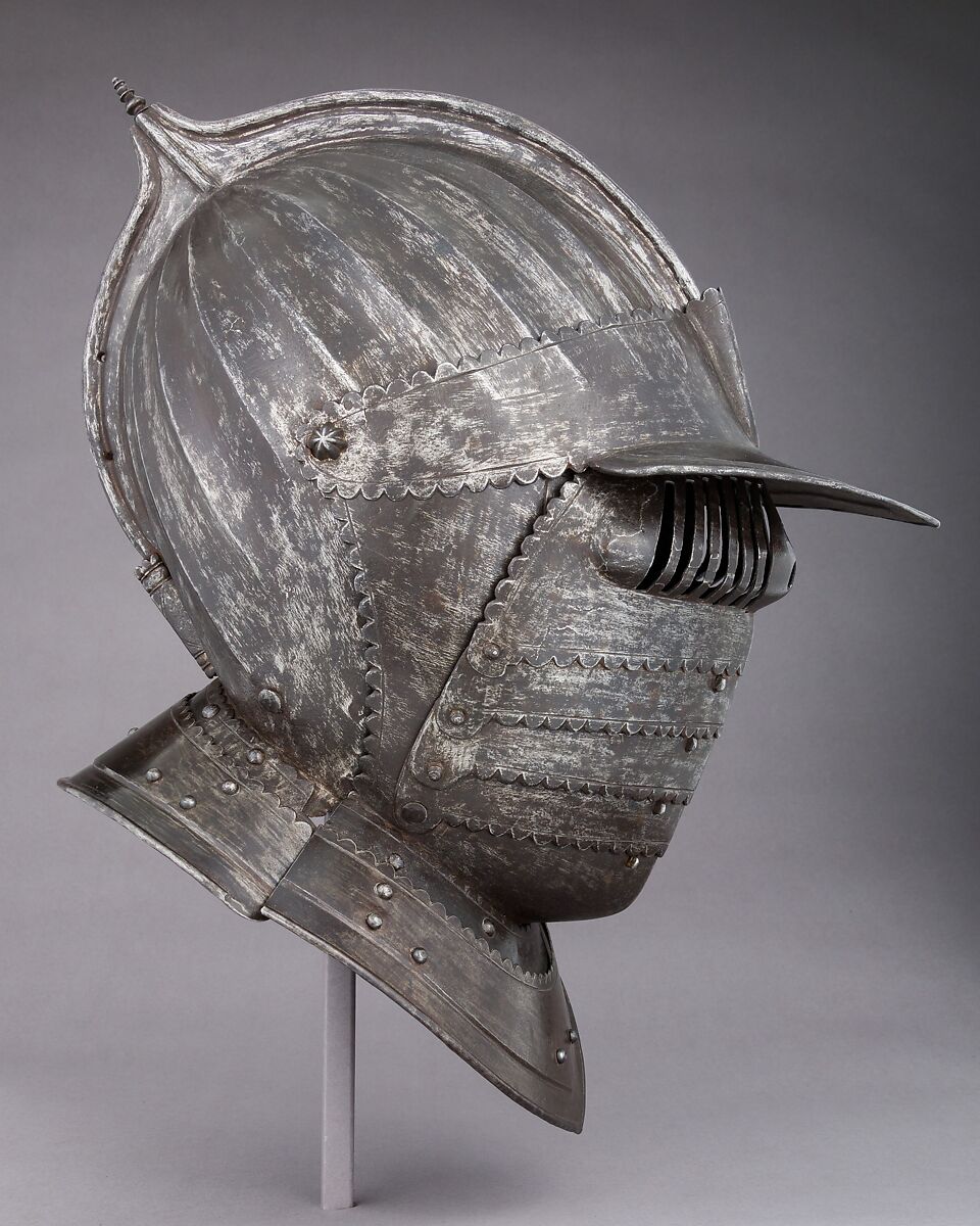 Closed Burgonet, Steel, leather, gold, French