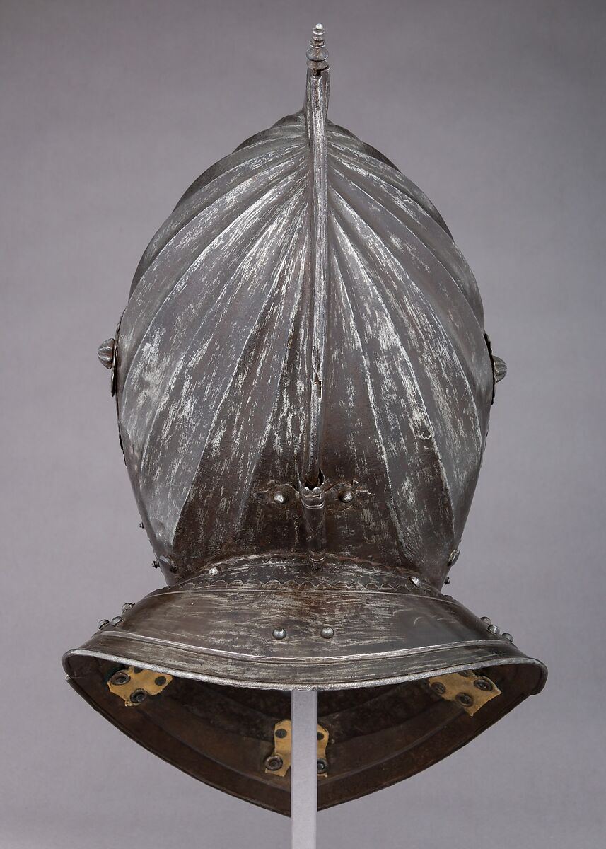 Closed Burgonet, Steel, leather, gold, French