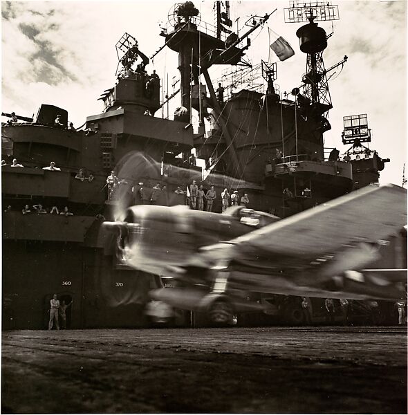 [Navy Hellcat Roars off Flight Deck of "The Blue Ghost" - The USS Lexington], Edward J. Steichen (American (born Luxembourg), Bivange 1879–1973 West Redding, Connecticut), Gelatin silver print 
