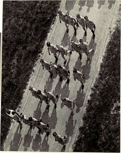 [Boys Marching on a Road, from Above], Martin Munkácsi (American (born Hungary), Cluj-Napoca (Kolozsvar) 1896–1963 New York), Gelatin silver print 