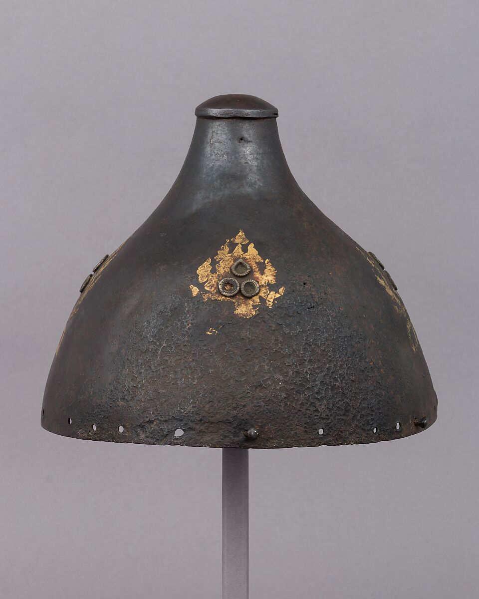 Helmet, Iron, gold, silver, turquoise, probably Mongolian