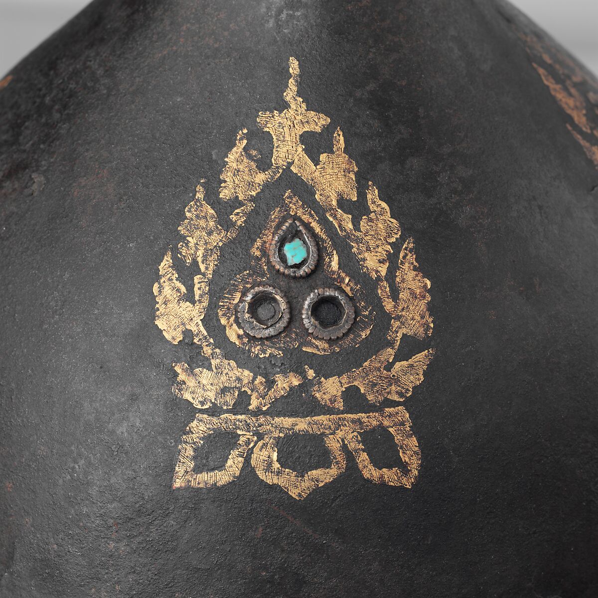 Helmet, Iron, gold, silver, turquoise, probably Mongolian