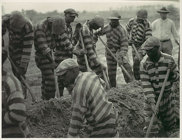 [Prison Work Crew (ca. 9 Members) Digging Trench and 1 Guard]