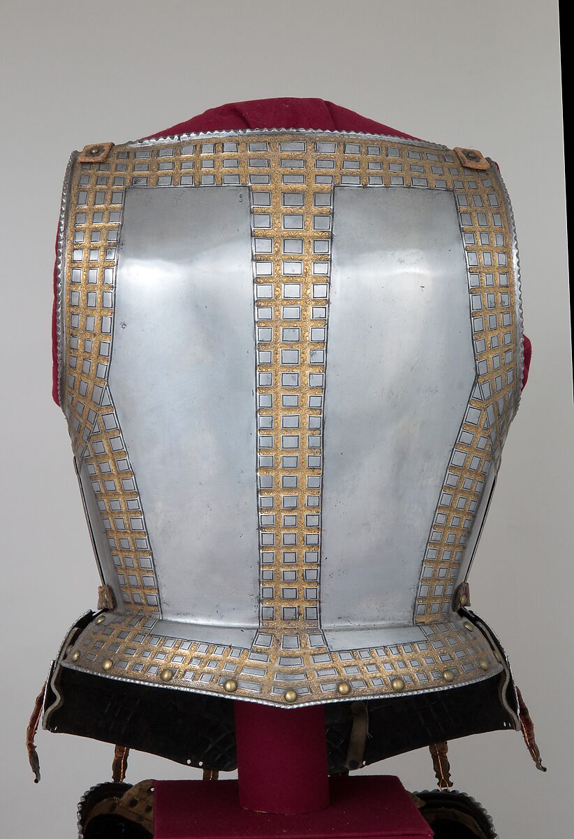 Elements from a Garniture Made for Christian I of Saxony (1560–1591), Anton Peffenhauser (German, Augsburg, 1525–1603), Steel, gold, leather, brass, German, Augsburg