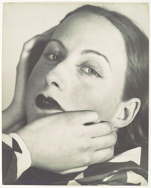 [Portrait Composition: Close-up, three-quarter view of woman with hands at her face], Florence Henri (American, 1893–1982), Gelatin silver print 