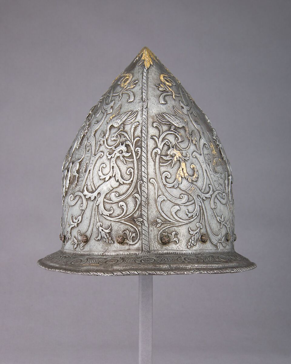 Cabasset in Late 16th Century French Style, Steel, gold, leather, French