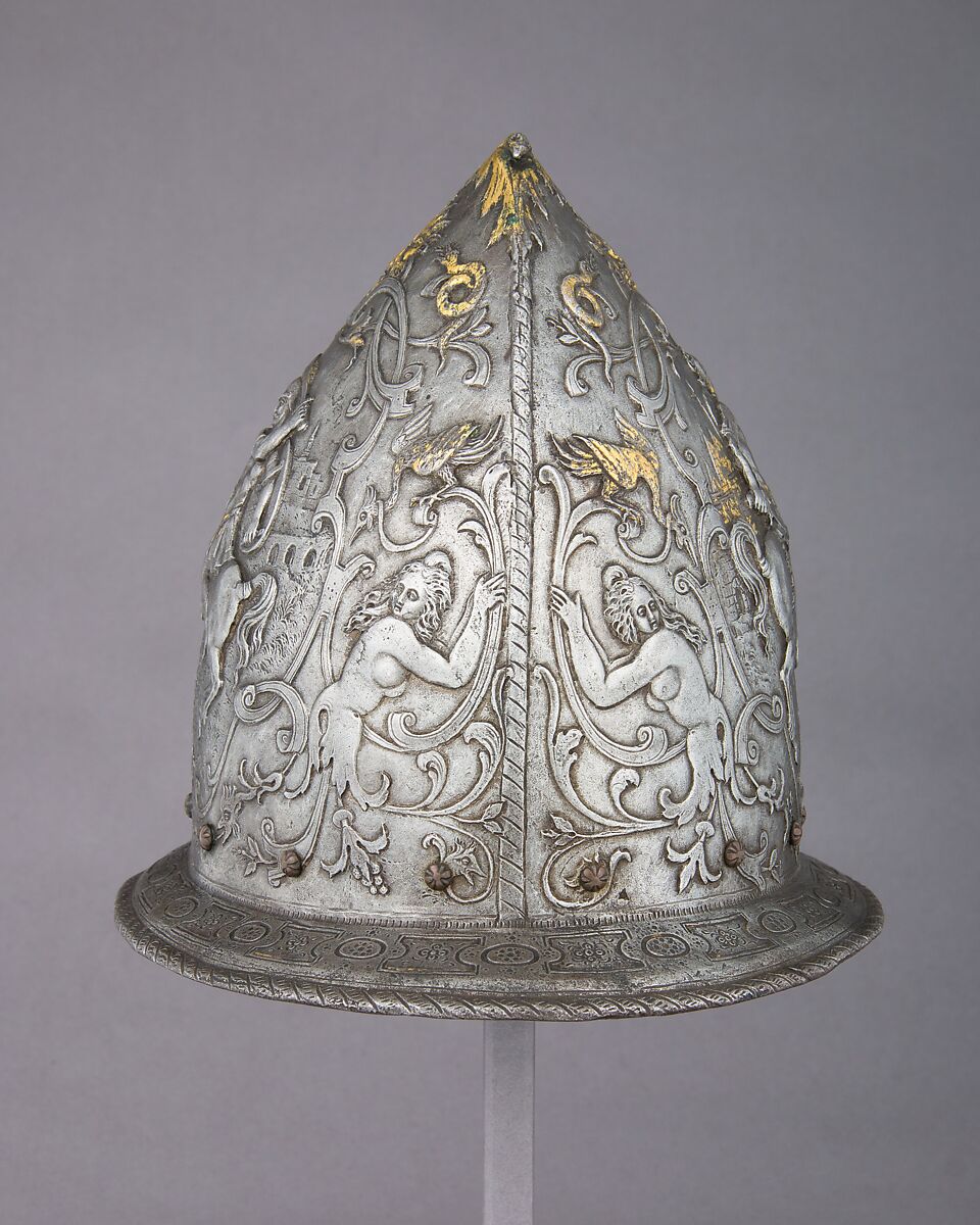 Cabasset in Late 16th Century French Style, Steel, gold, leather, French