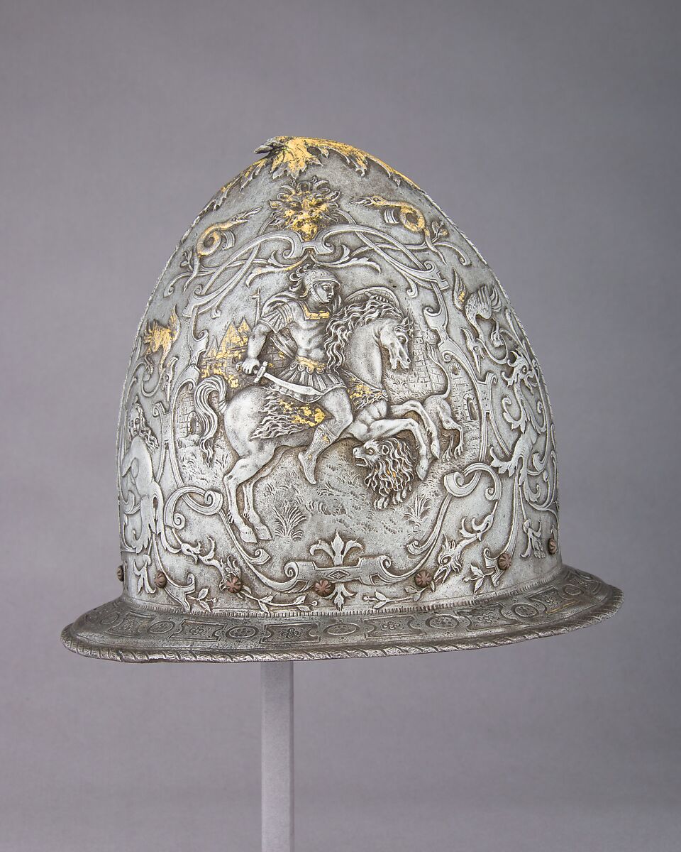 Cabasset in Late 16th Century French Style, Steel, gold, leather, French