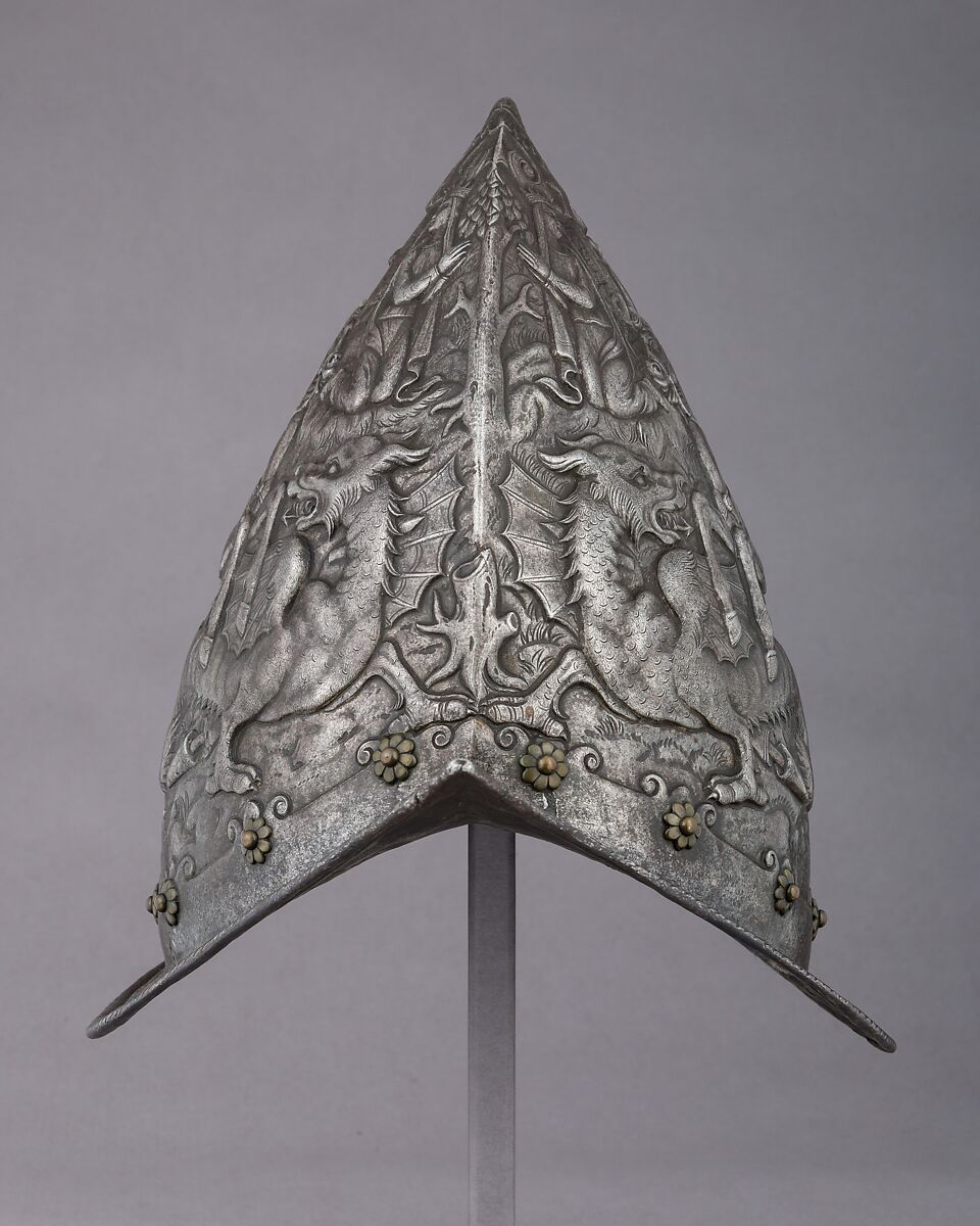 Cabasset, Steel, brass, leather, French or Italian