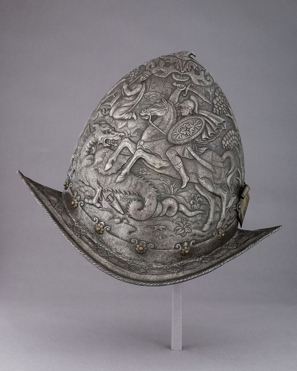 Cabasset, Steel, brass, leather, French or Italian