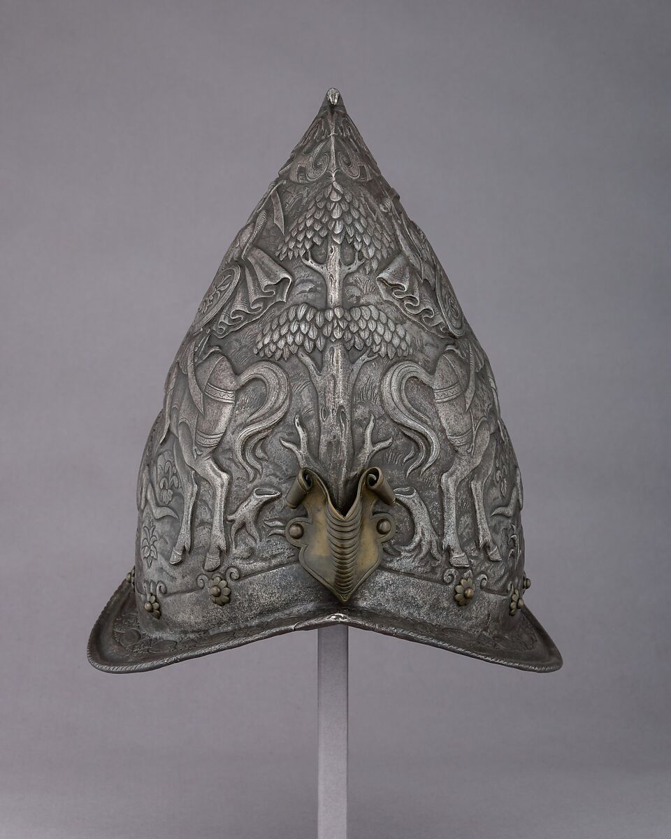 Cabasset, Steel, brass, leather, French or Italian