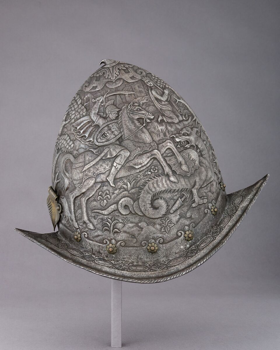 Cabasset, Steel, brass, leather, French or Italian