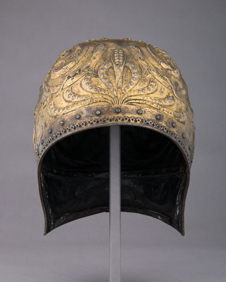 Barbute in 15th Century Spanish Style, Steel, gold, probably French