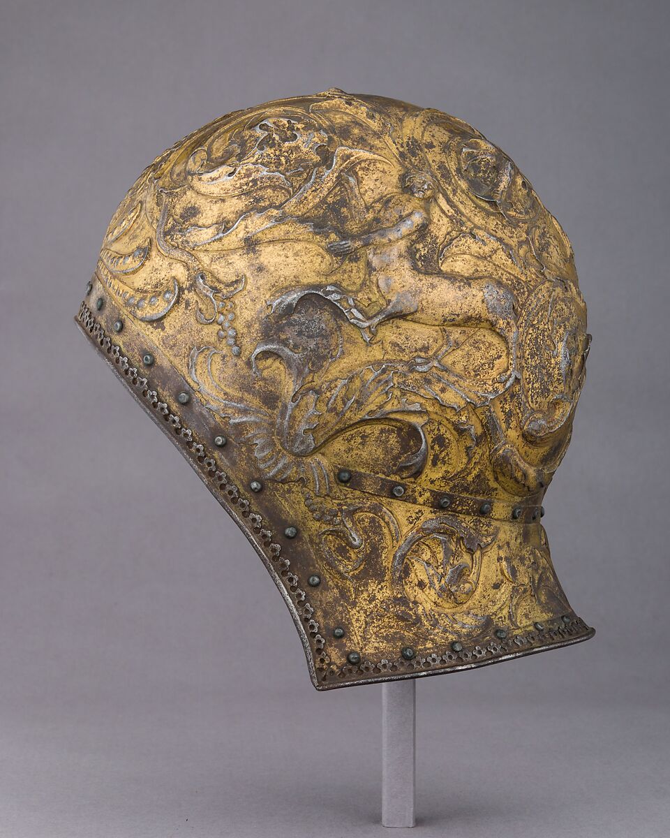 Barbute in 15th Century Spanish Style, Steel, gold, probably French