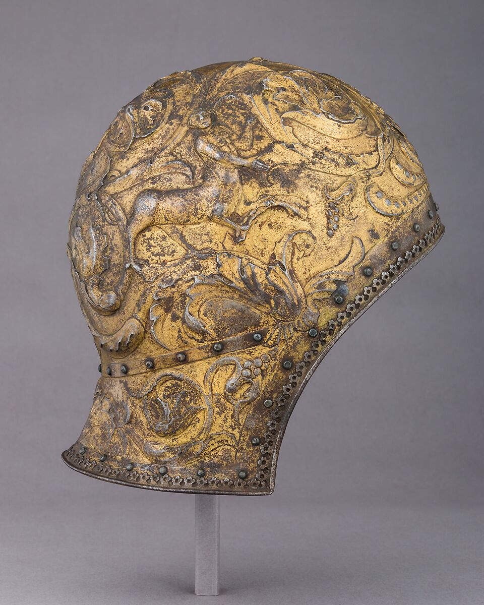 Barbute in 15th Century Spanish Style, Steel, gold, probably French