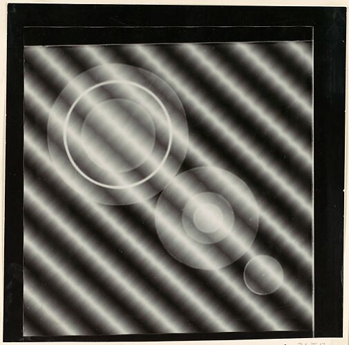 [Photogram: Three Series of Concentric Circles on a Diagonal on Ground of Diagonal Stripes]