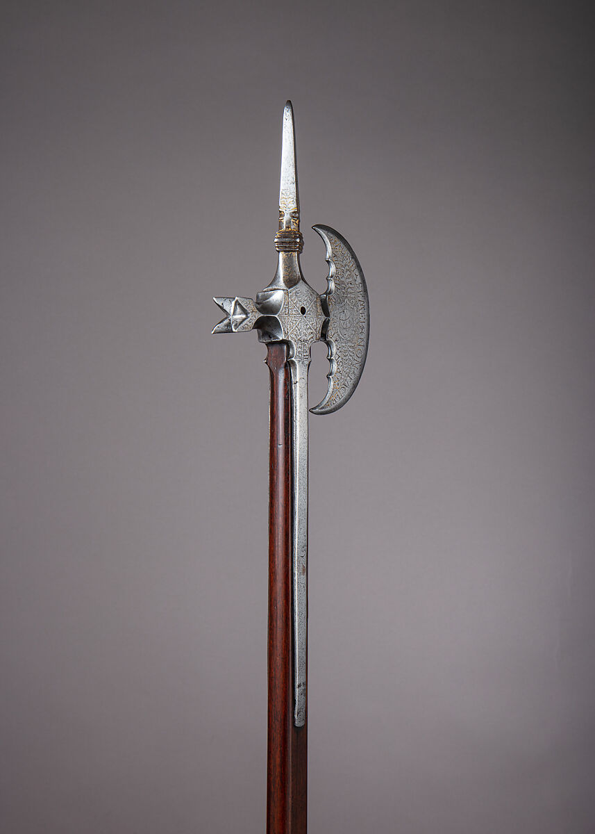 Horseman’s Ax of Cardinal Ippolito de’ Medici (1511–1535), Steel, gold, wood, Italian