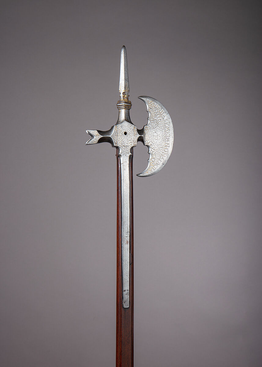 Horseman’s Ax of Cardinal Ippolito de’ Medici (1511–1535), Steel, gold, wood, Italian