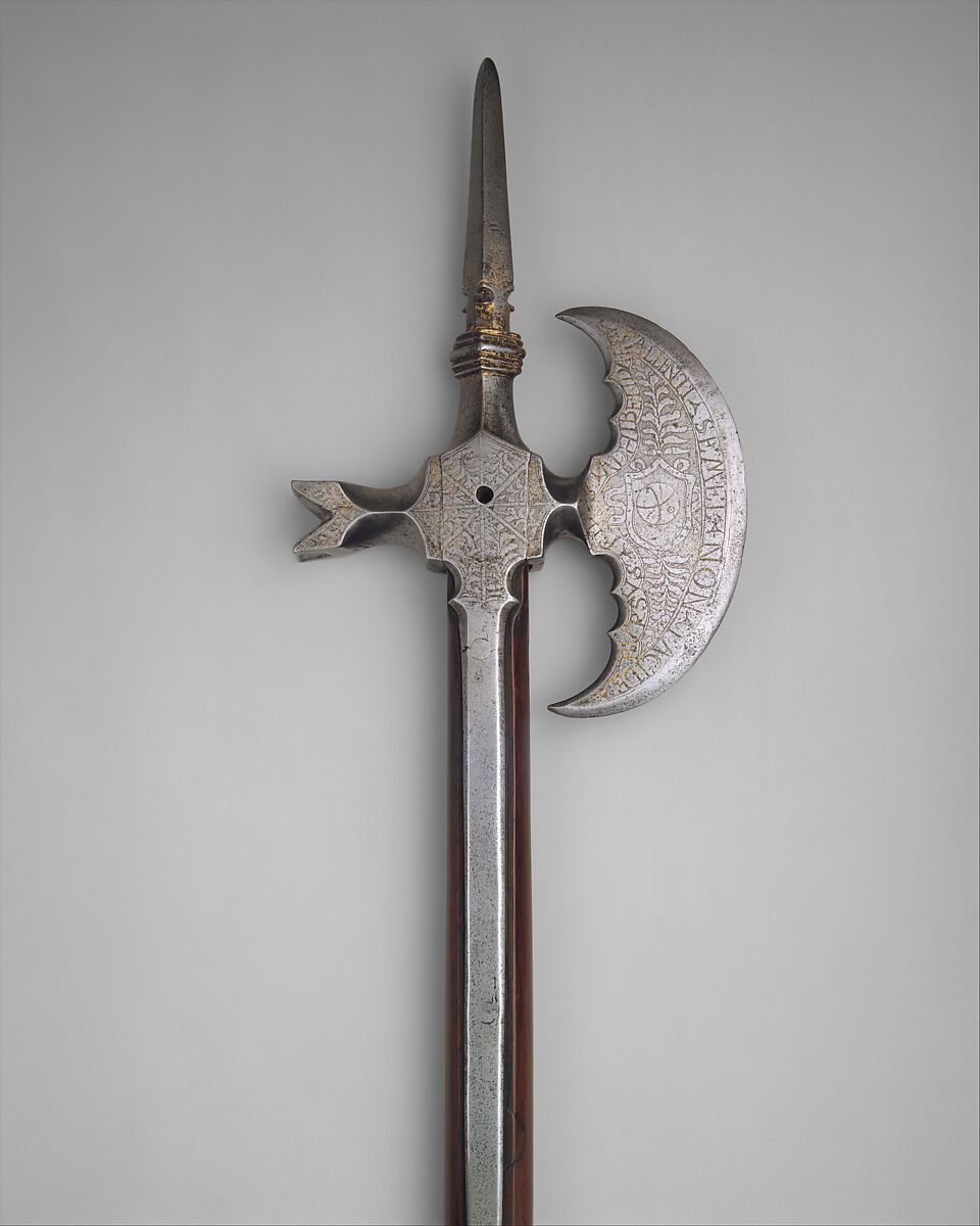Horseman’s Ax of Cardinal Ippolito de’ Medici (1511–1535), Steel, gold, wood, Italian