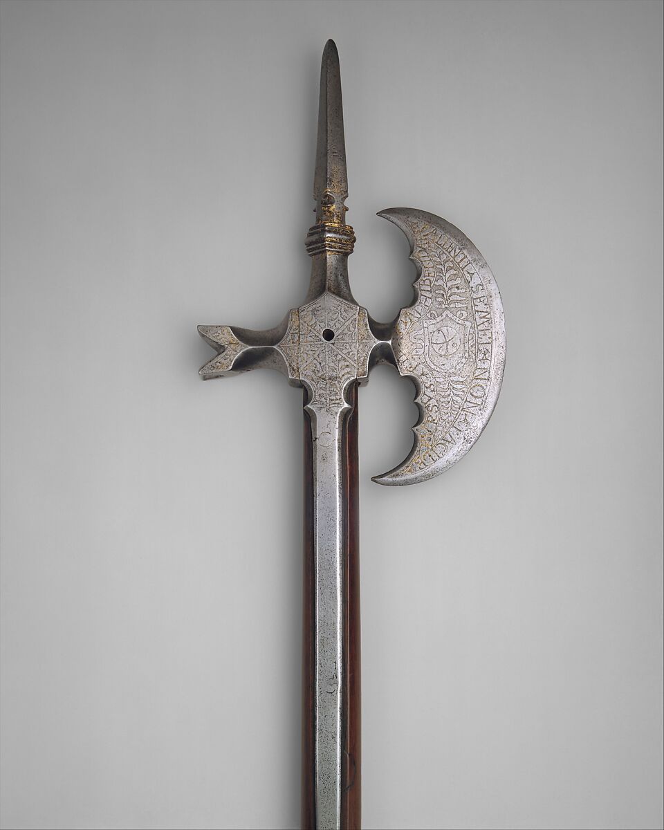 Horseman’s Ax of Cardinal Ippolito de’ Medici (1511–1535), Steel, gold, wood, Italian 