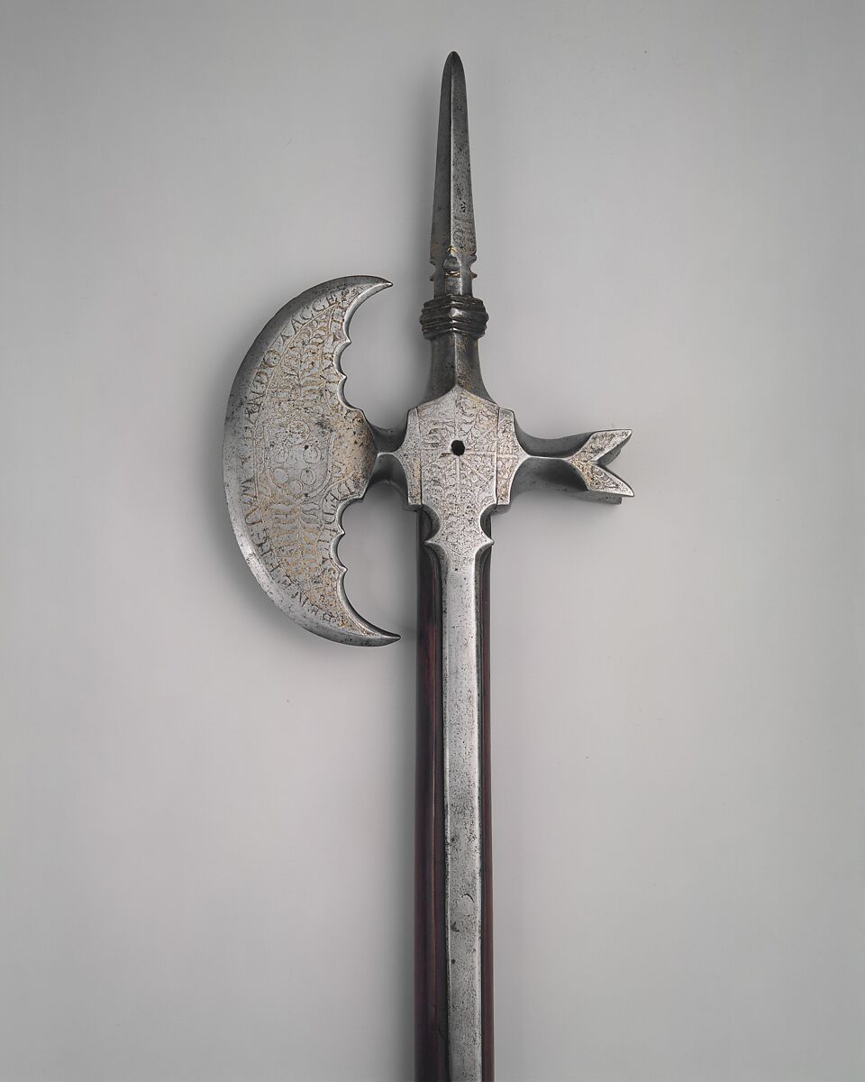 Horseman’s Ax of Cardinal Ippolito de’ Medici (1511–1535), Steel, gold, wood, Italian