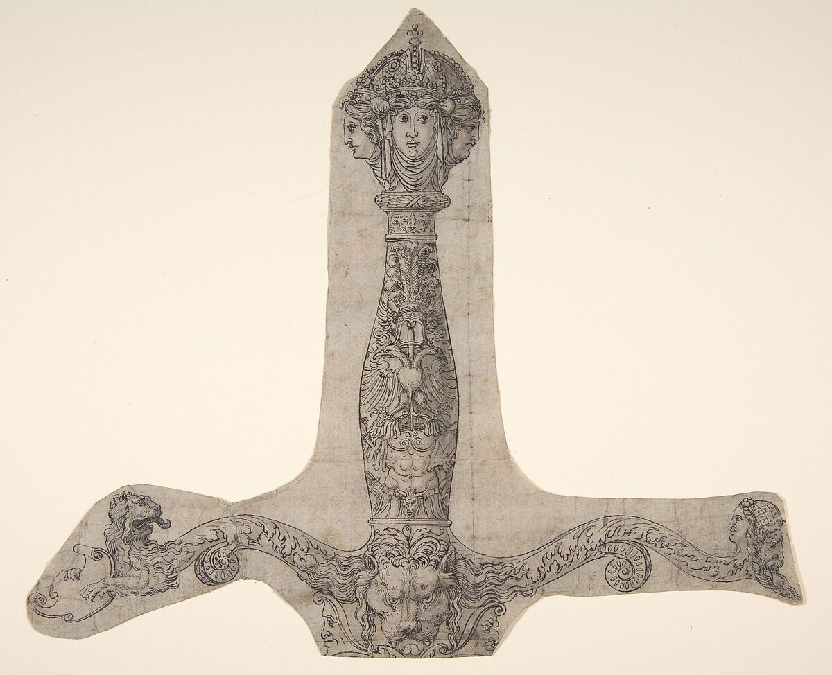 Design for a Sword Hilt, Pen, ink, wash, paper, German, probably Nuremberg 