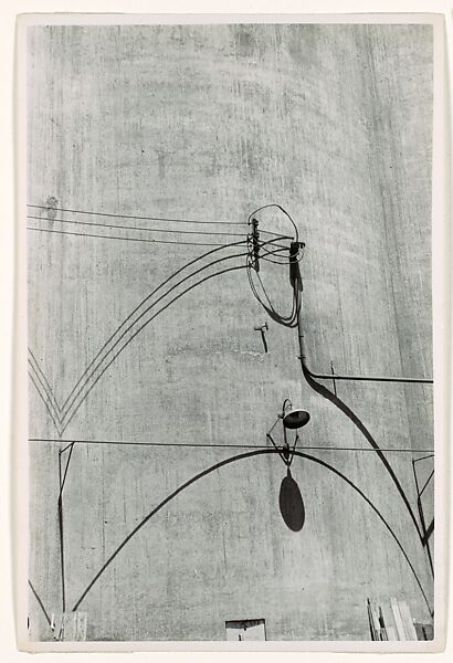 [Grain Elevator with Wires, Lamp and Shadows], Ralston Crawford (American (born Canada), St. Catharines 1906–1978 New York), Gelatin silver print 