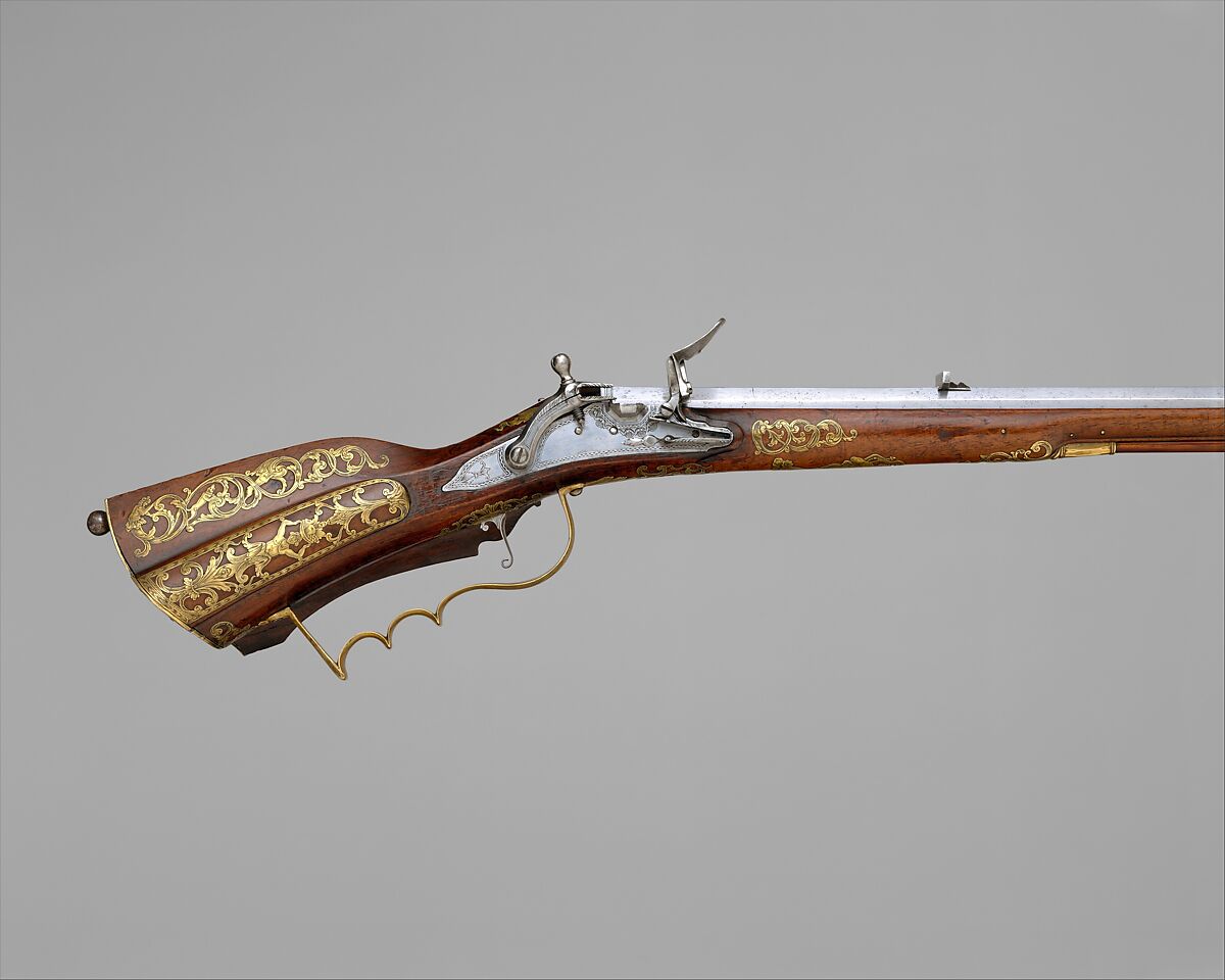 Snaphaunce Hunting Rifle, Signed by Jonas Schertiger the Younger (Swedish, active 1715–died 1748), Steel, wood (walnut), brass, horn, Swedish, Stockholm 